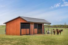 horse run-in shed with board &amp;amp; batten metal siding