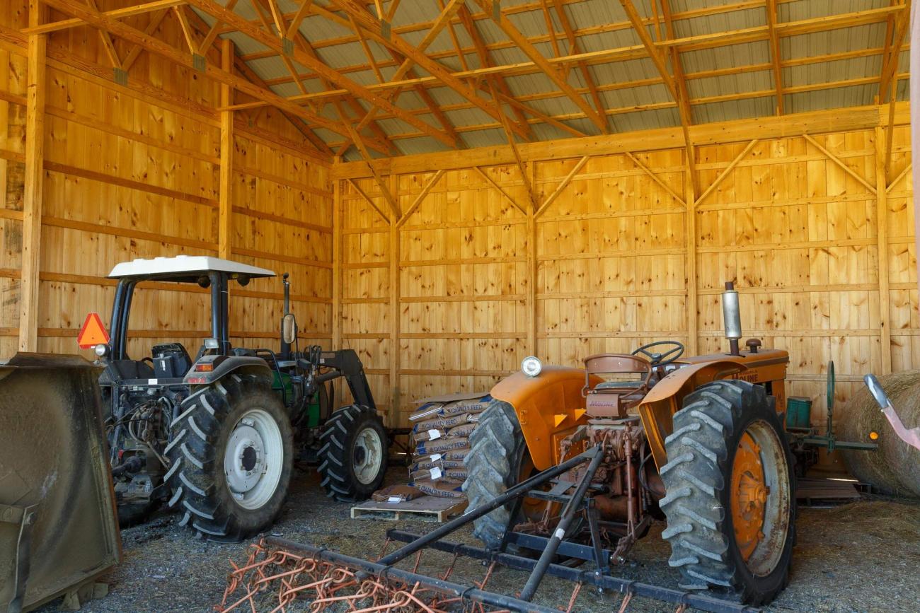 Wooden Hay &amp; Tractor Barn Inside