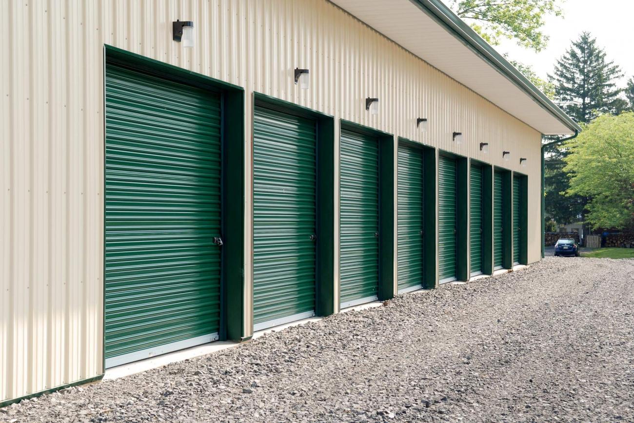 Tan &amp; Green Metal Commercial Building