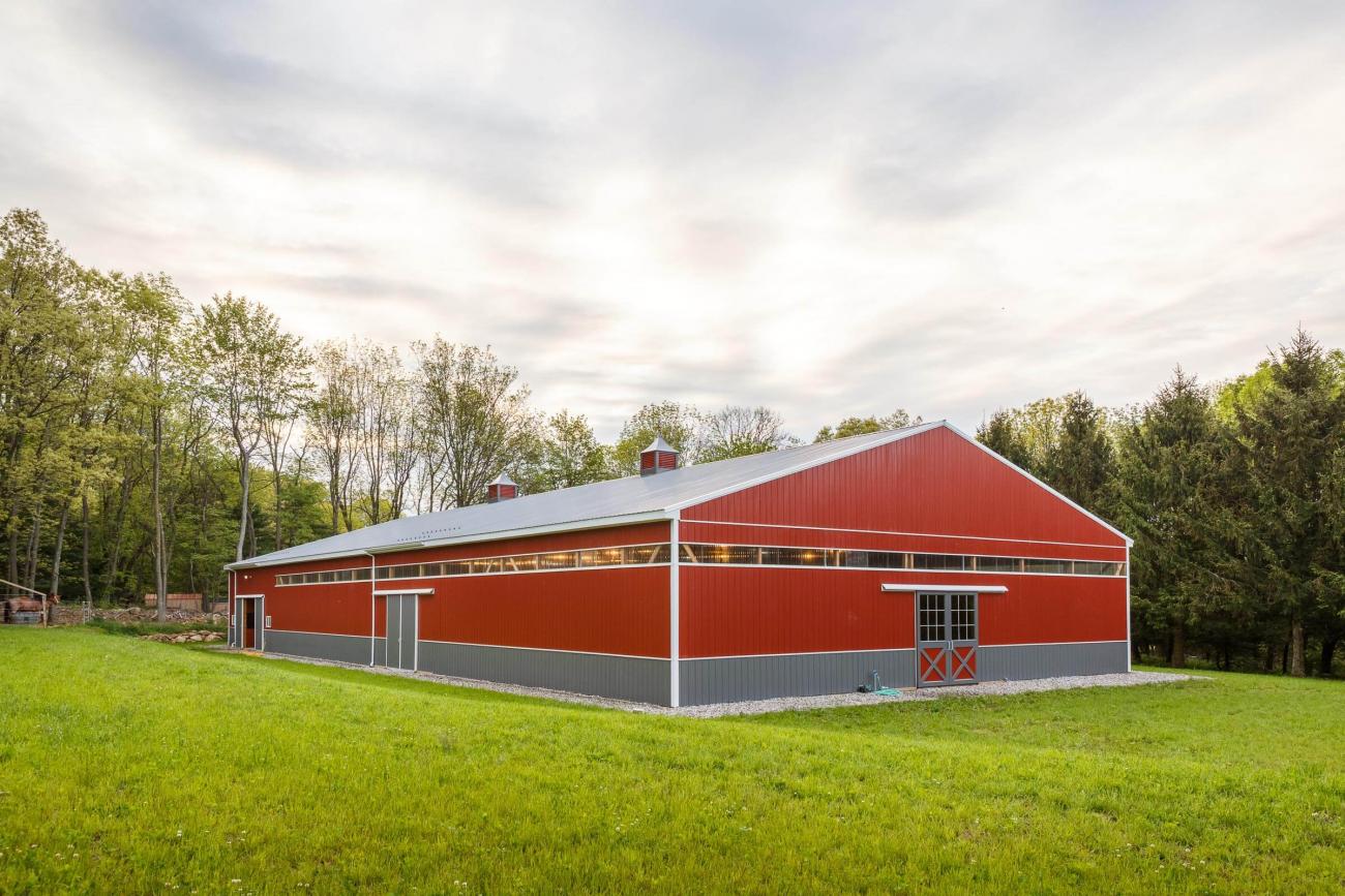 Red &amp; Grey Metal Horse Barn