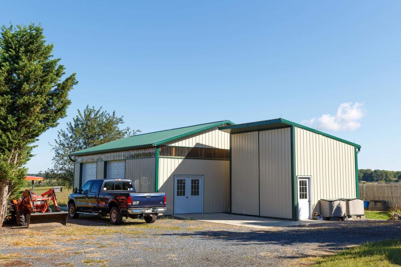 Green & Tan Metal Shed