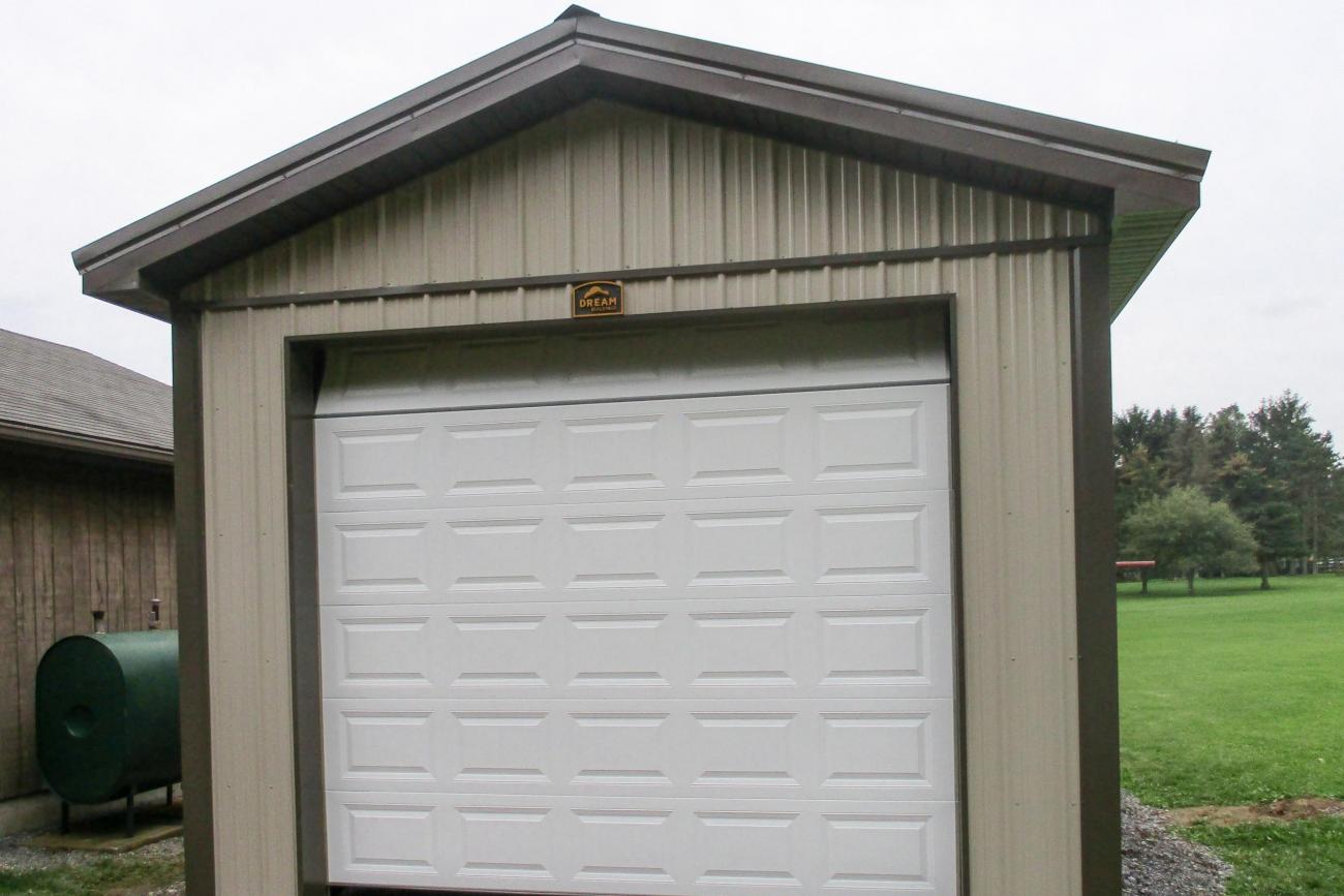 Tan & Brown Metal Shed