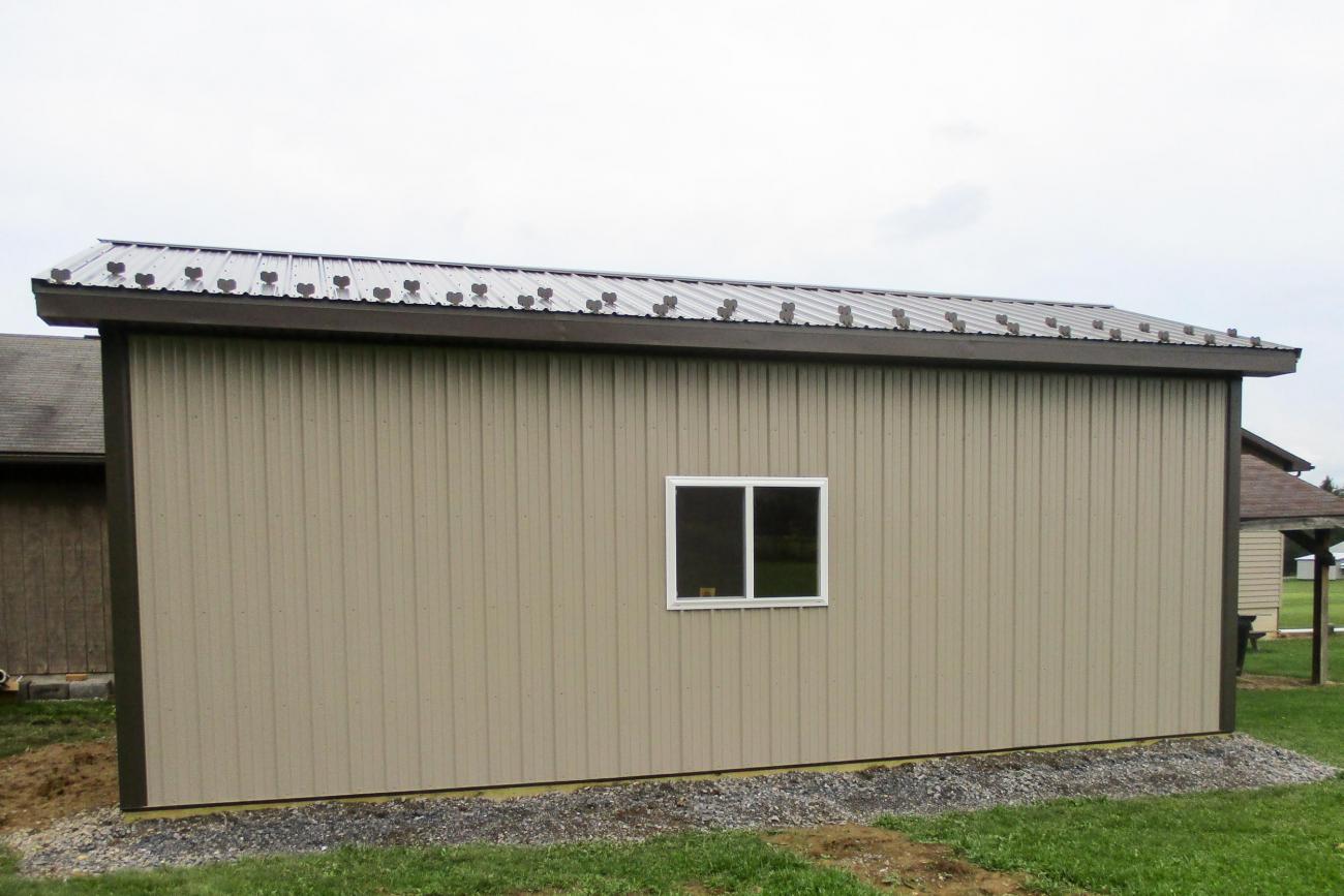 Tan & Brown Metal Shed Side View