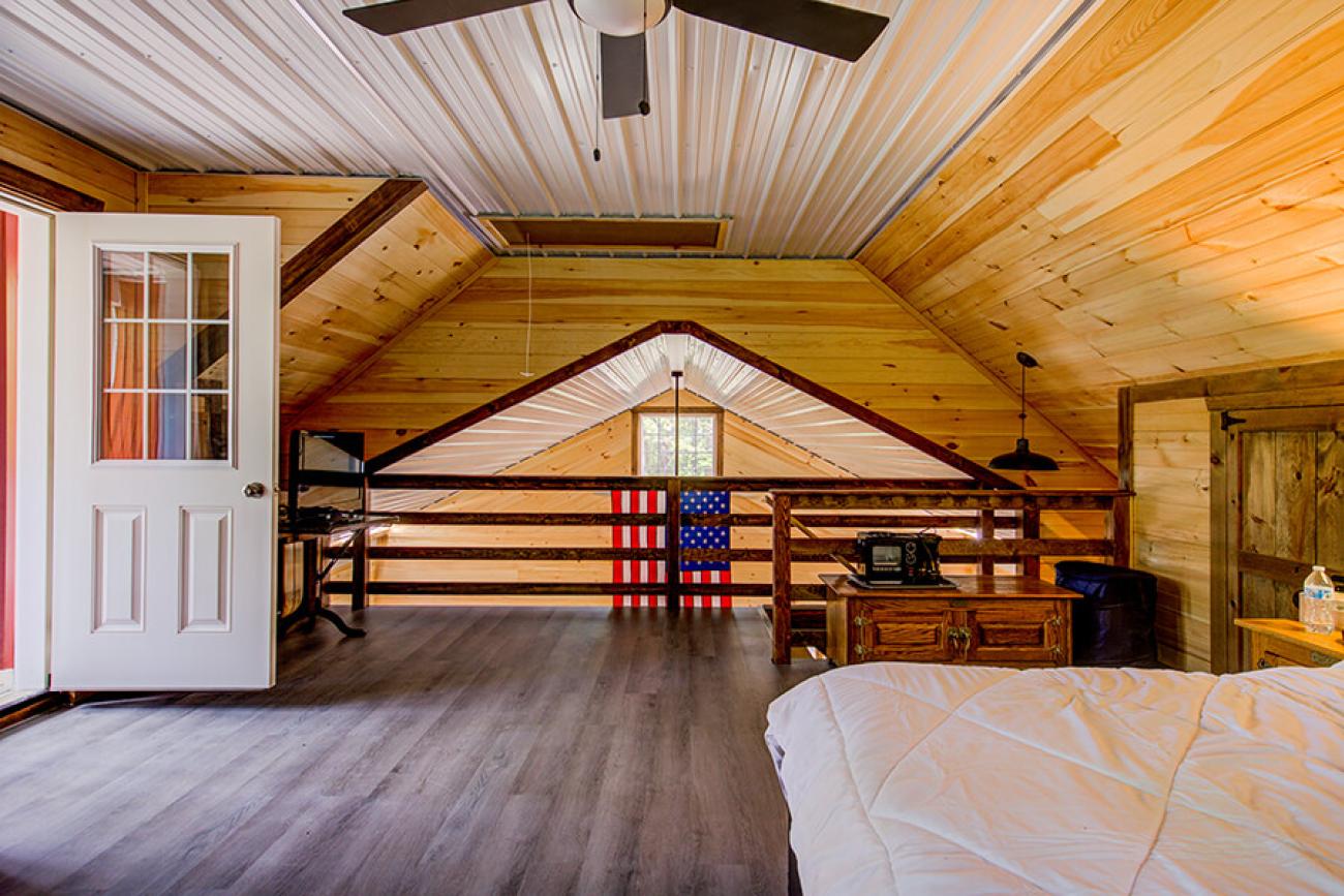 Bright Red Metal Cabin Loft