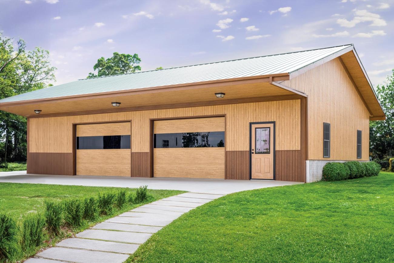 Garage with Board &amp; Batten metal siding