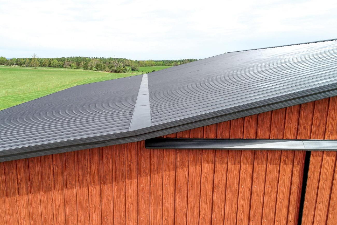 Closeup of metal board and batten siding