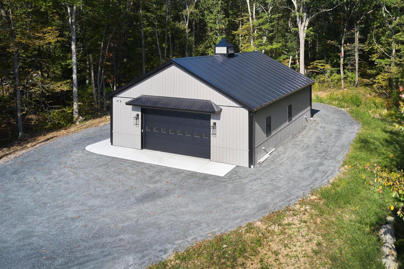 Metal garage with cupola
