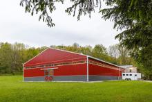 Red & Grey Metal Horse Barn